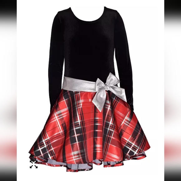 Black and Red Plaid Dress with Silver Bow Sz 14 - Picture 1 of 12